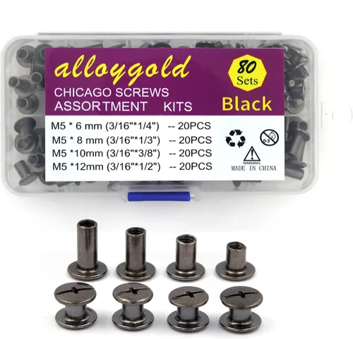 Miniatura 18 de ALLOYGOLD Tornillos Chicago de bronce remaches de cuero surtidos, 8 tamaños de remaches de tornillo, tornillos Chicago para decorar y reparar cuero