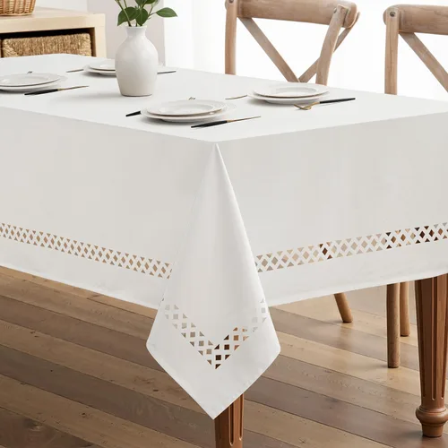 Miniatura 15 de MIULEE Mantel redondo de poliéster de lino beige con recortes decorativos, impermeable, resistente a las manchas y al encogimiento, 60 x 60