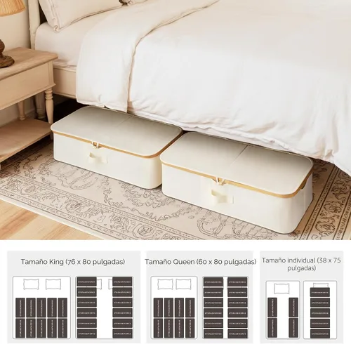 Miniatura 4 de StorageWorks Paquete de 2 Cajas de Almacenamiento Debajo de la Cama con Marco de Bambú, Contenedor Debajo de la Cama con Tapa Abatible de 42L