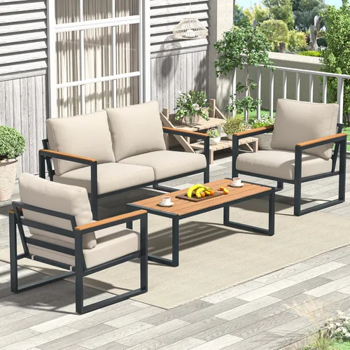 Juego de muebles de patio COMLAX FIELD, 4 piezas de muebles de exterior con juego de mesa de café, juegos de conversación de patio de metal con