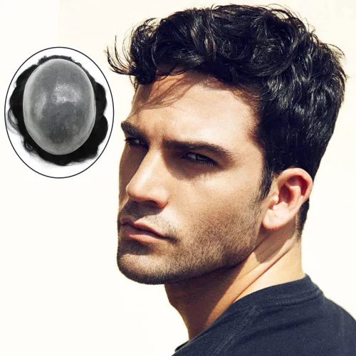 Miniatura 12 de Toupee - Piezas de cabello humano para hombre, 0.005 in, duradero, de polietileno, para hombres, sistema de cabello, unidades de repuesto