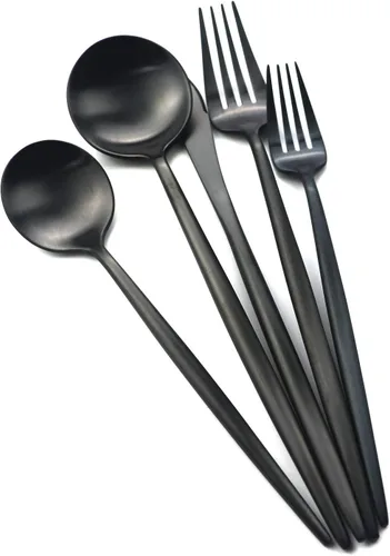 Miniatura 2 de Juego de cubiertos de acero inoxidable 18/10 con mango negro mate de 6 piezas, juego de cubiertos negros, juego de utensilios para el hogar