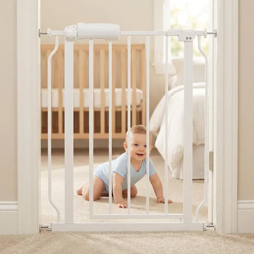 Miniatura 7 de Puerta extra ancha para bebé, puertas de seguridad extra altas para interiores, metal negro, gran montaje a presión, puerta para mascotas, puerta