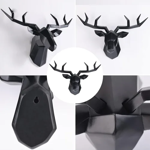Miniatura 5 de XYQXYQ Escultura de pared de cabeza de ciervo negro,Arte moderno para colgar en la pared,Decoración de pared 3D,Decoración de cabeza animal