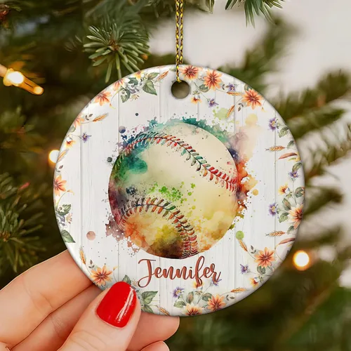 Miniatura 6 de Hyturtle Adorno de Navidad personalizado para amantes del béisbol, adorno de cerámica con nombre personalizado de Just A Girl Who Loves Baseball