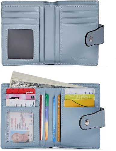 Miniatura 4 de BOSTANTEN - Billetera de cuero para mujer con bloqueo RFID pequeña con cremallera de bolsillo para tarjetas con ventana para documento