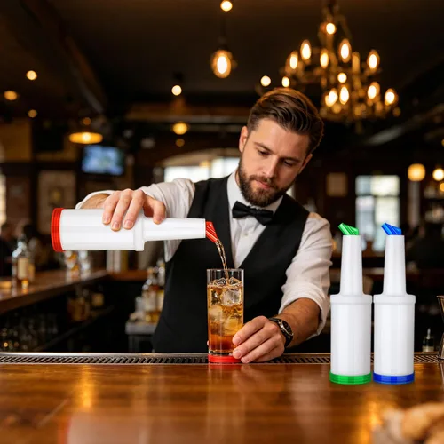 Miniatura 3 de Ruisita Paquete de 6 botellas de plástico para verter jugos de 34 onzas con 12 botellas de acero inoxidable con boquilla cónica, recipientes de jugo