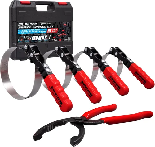 Spurtar Juego de llaves giratorias para filtro de aceite de 5 piezas Ajustable Llave de 2-3/4" a 5-1/4" (70-133mm) Herramienta universal de 12" para