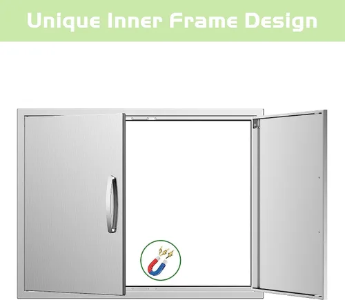 Miniatura 4 de Puertas de cocina para exteriores, 31 pulgadas de ancho x 24 pulgadas de alto, puertas de acceso dobles para barbacoa, acero inoxidable 304