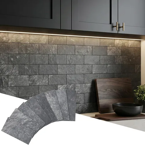 Miniatura 34 de Yipscazo Azulejo de pared compuesto de PVC 3D de 3 x 6 pulgadas para despegar y pegar en azulejos para cocina, baño, lavandería, chimenea