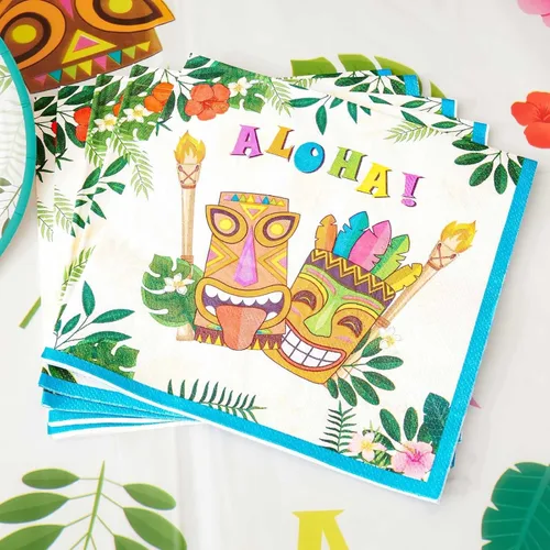 Miniatura 5 de WERNNSAI Aloha Luau - Platos y servilletas – Sirve 50 chuchillos 100 piezas hawaiano tropical Tiki suministros de fiesta desechables juego
