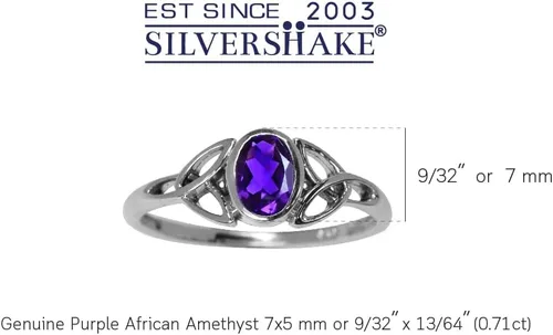 Miniatura 3 de Anillo Silvershake, de plata esterlina 925 con piedra de nacimiento ovalada, de 932 x 1364 de pulgada, diseño de nudo celta., plata chapada