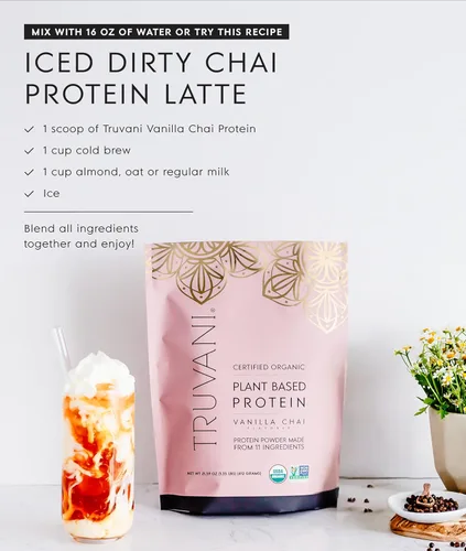 Miniatura 8 de Truvani Proteína en Polvo Vegana de Guisante Vainilla Chai 20g de Proteína Orgánica a Base de Plantas 20 Porciones Keto Sin Gluten