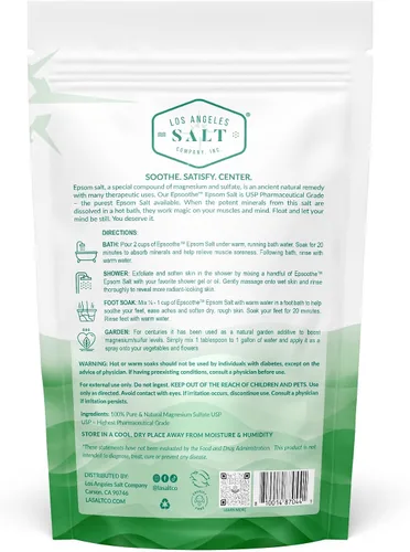 Miniatura 8 de LA Salt CO Epsoothe 2.2 libras de sal de Epsom para baño y remojo y exfoliante para pies Sulfato de magnesio puro y natural USP Alivia