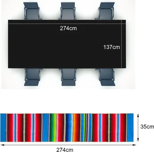 Miniatura 2 de Tudomro 4 manteles de fiesta mexicana de 54 x 108 pulgadas con caminos de mesa de 13.5 x 108 pulgadas, manta rectangular de algodón de poliéster a