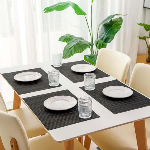Miniatura 5 de FunWheat Juego de 6 manteles individuales de vinilo lavables para mesa de comedor, manteles tejidos de plástico duradero, 12 x 18 pulgadas, fáciles