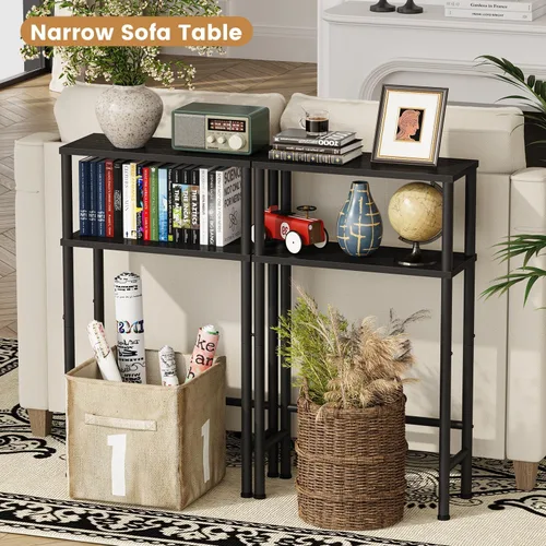 Miniatura 7 de Asgolion Mesa consola estrecha, mesa de entrada pequeña de 15.7 pulgadas, mesa de sofá de 2 niveles con almacenamiento, mesas consola delgadas