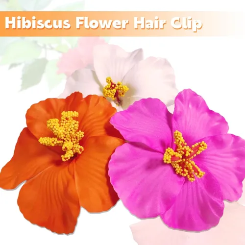 Miniatura 3 de Paquete de 3 pinzas para el cabello de flores hawaianas, 3.5 pulgadas, pinzas para el cabello de flores de hibisco tropicales para mujer, pinzas