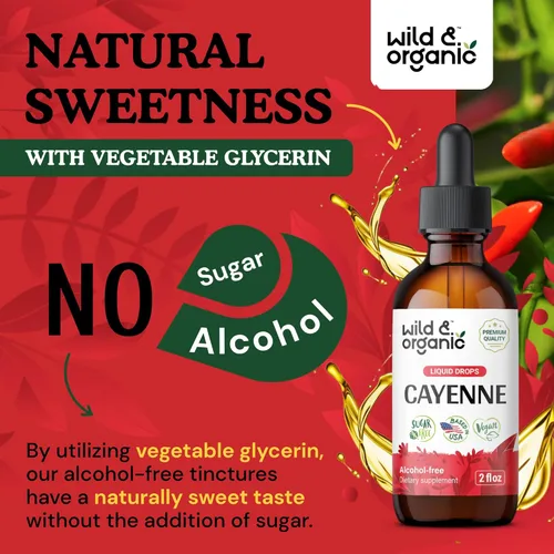 Miniatura 6 de Wild & Organic Gotas de extracto de pimienta de cayena - Antioxidante y apoyo digestivo - Suplementos líquidos de capsaicina para una absorción