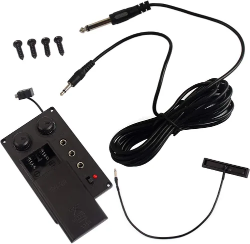 Miniatura 2 de Alnicov Negro eléctrico violín silencioso EQ Pickup Piezo con enchufe agujero cable violín traje cuerdas instrumentos piezas