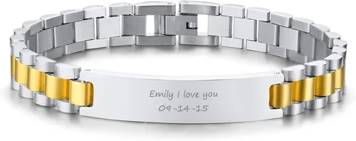 Miniatura 7 de VNOX - Pulsera de metal personalizada para parejas, joyería de metal y acero inoxidable, regalo para aniversario, 8.3 pulgadas