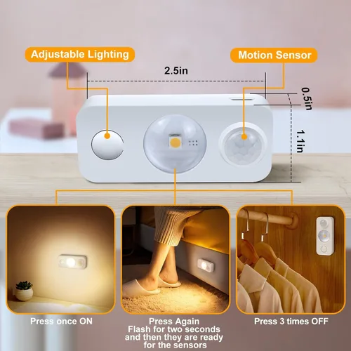 Miniatura 3 de NIEGNOWOO Luces LED con sensor de movimiento en forma de disco, recargables, luces de gabinete, se adhieren, luz nocturna LED inalámbrica