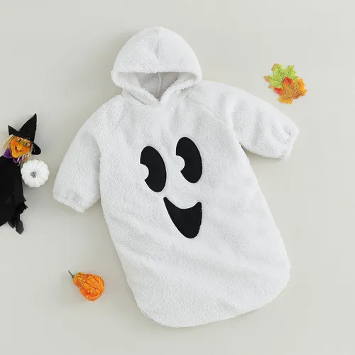 Miniatura 2 de Gueuusu Traje de bebé recién nacido con capucha, fantasma, monstruo verde, mameluco de manga larga mullido de una pieza