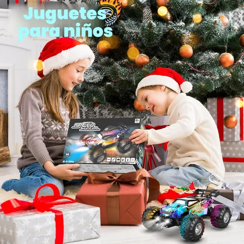 Miniatura 7 de Coche de control remoto, camión de control remoto todo terreno para niño, automóvil RC de 2.4 GHz con luz corporal y dos baterías recargables