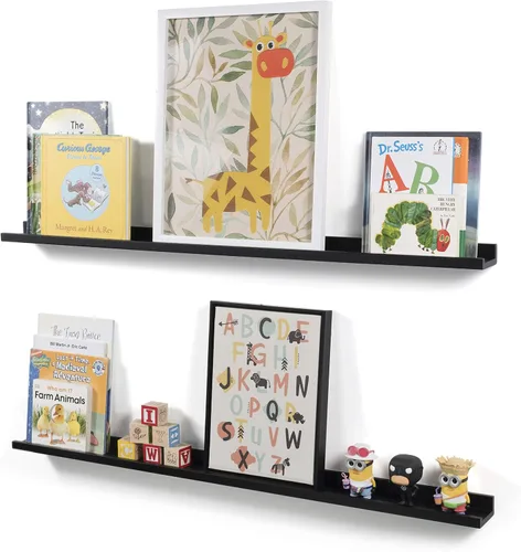 Miniatura 4 de Wallniture Moderno estante flotante de pared para fotos y marcos, color negro, 46 pulgadas, juego de 2