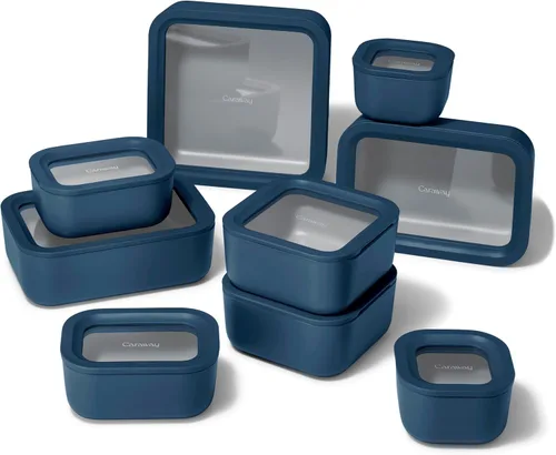 Miniatura 26 de Caraway - Juego de 3 recipientes de vidrio, almacenamiento de alimentos, 10/6.6 /4.4 tazas, revestimiento de cerámica, no tóxico, antiadherente