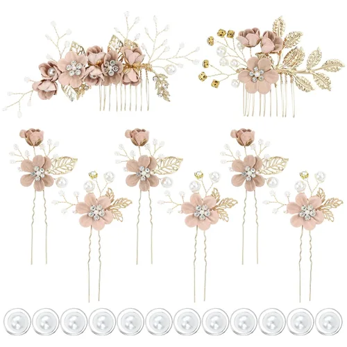 Miniatura 12 de inSowni - Juego de 20 peines laterales elegantes de color azul polvoriento con flores para novias, accesorios para el cabello para bodas, pinzas