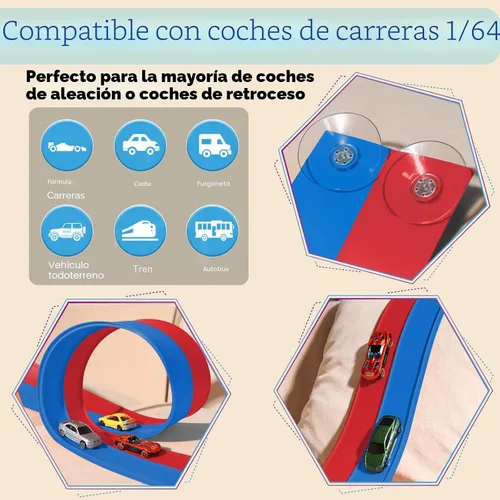 Miniatura 5 de Flex Tracks - Juego de iniciación de 15 pies, pista de carreras flexible para niños de 3 años en adelante con ventosas fuertes, pista de carreras