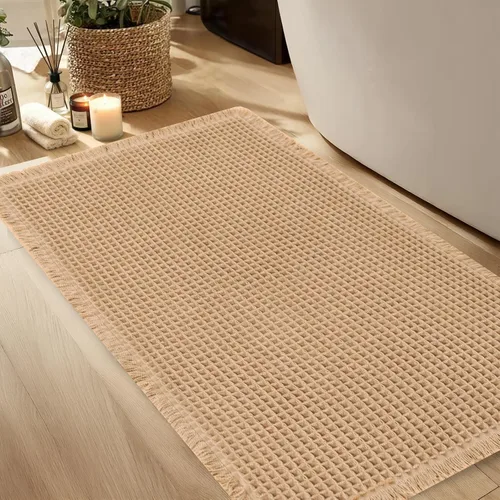 Hiasan Tapete de baño de punto gofre, súper absorbente, antideslizante, con borlas, lavable a máquina, tapete con parte trasera de goma ultra suave,