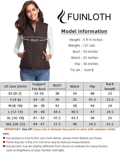 Miniatura 4 de Fuinloth - Chaleco acolchado para mujer, diseño de cuello alto, ligero, con cierre