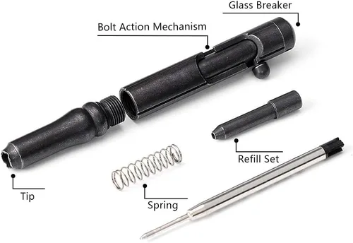 Miniatura 4 de Cool Hand Bolt Action lapicera táctica estilo cañón con clip y rompecristales, negro