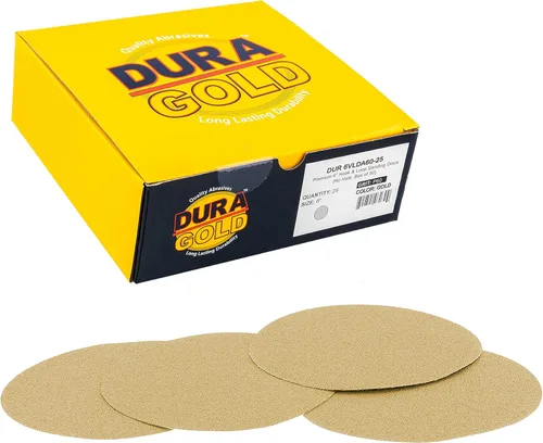 Miniatura 17 de Dura-Gold Discos de papel de lija dorados de grano 40 de 6 pulgadas, sin polvo, sin polvo, caja de 25, respaldo de gancho y bucle para lijadora DA