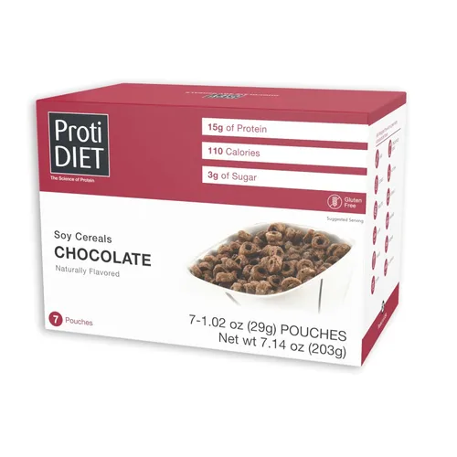 ProtiDIET Cereal de soja de chocolate alto en proteínas, sin gluten, cereales saludables bajos en grasa para adultos, perfecto para un aperitivo o