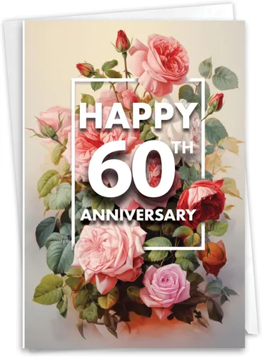 Miniatura 8 de NobleWorks - Tarjeta de felicitación de aniversario del 60º aniversario con sobre de 5 x 7 para hombres y mujeres (1 tarjeta) Pareja floral 60