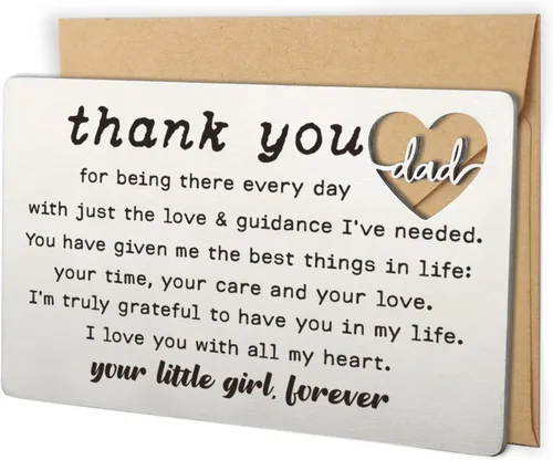 YODOCAMP Tarjeta grabada con texto en inglés "Thank You Dad", regalos para papá de parte de su hija, cumpleaños, día del padre, Acción de Gracias,