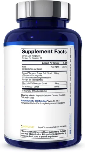 Miniatura 8 de 1MD Nutrition CholestMD con extracto de hoja de olivo, Bergavit, niacina, ajo 60 cápsulas