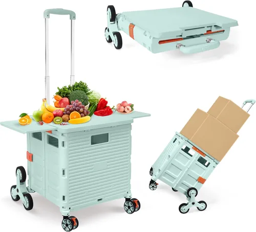 Miniatura 12 de Carrito plegable con ruedas, resistente al desgaste, sin ruido, carrito de compras con ruedas para comestibles, caja de herramientas de Caqui