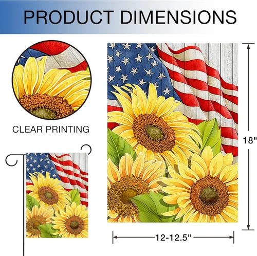Miniatura 2 de Hzppyz Bandera patriótica de jardín de primavera y verano con girasoles del 4 de julio, Día de los Caídos, decoración para exteriores de doble cara