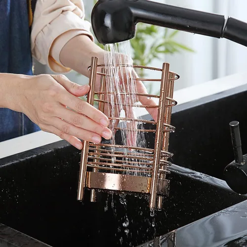 Miniatura 6 de Soporte para utensilios de cocina de cobre para encimera de cocina, utensilios de acero inoxidable, organizador de almacenamiento de utensilios