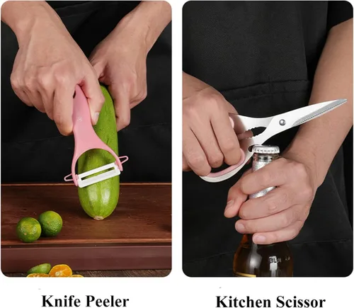 Miniatura 6 de Juego de cuchillos de cocina rosados, 9 piezas, antiadherentes, afilados, de acero inoxidable de alto carbono con bloque acrílico, perfecto