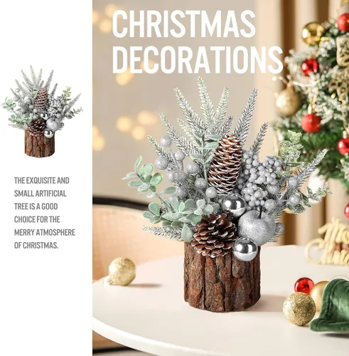 Miniatura 2 de hatisan Árbol de Navidad Pequeño, Árbol de Navidad Artificial con Adornos Navideños Piña Baya, Árbol de Navidad de Mesa para Decoraciones Navideñas