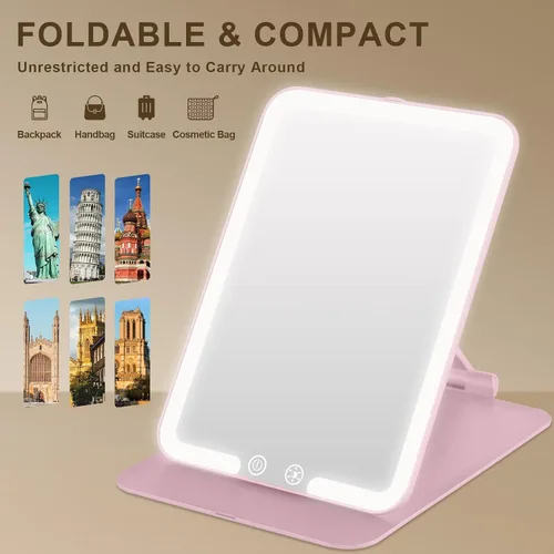 Miniatura 8 de Espejo de maquillaje de viaje recargable de 1500 mAh con luces, 1 espejo de tocador portátil con aumento de 15X, tocador cosmético iluminado