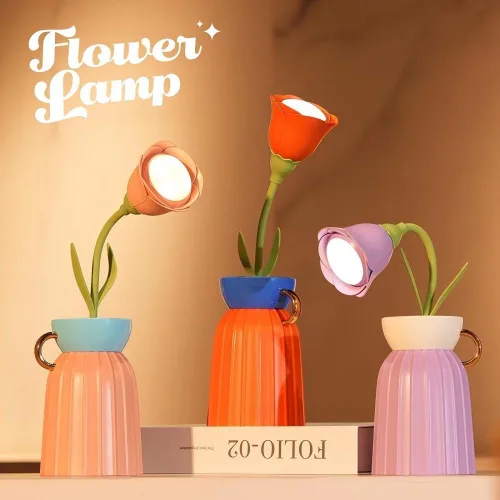 Miniatura 2 de Lámpara de escritorio de flores de rosas, atenuación infinita, temperatura tricromática, recargable, memoria de brillo, adornos decorativos
