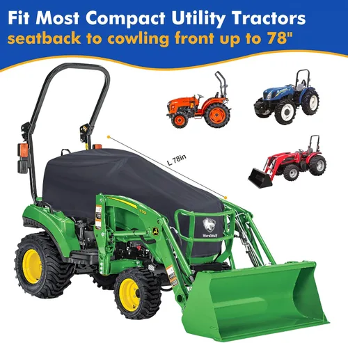Miniatura 4 de Cubierta de tractor impermeable resistente 1200D compacta utilitaria cubierta de tractor compatible con Kubota, John Deere, Mahindra, Bobcat (negro)