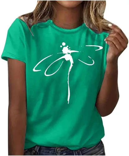 Miniatura 97 de Camiseta con estampado de animales para mujer, camiseta de libélula divertida, linda camiseta de manga corta, blusa de primavera 2023, camisas