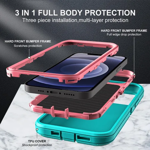 Miniatura 4 de YKHJKLEC Funda para iPhone 12 Mini, grado militar 3 en 1, resistente a los golpes, a prueba de caídas, polvo con 2 protectores de pantalla de vidrio